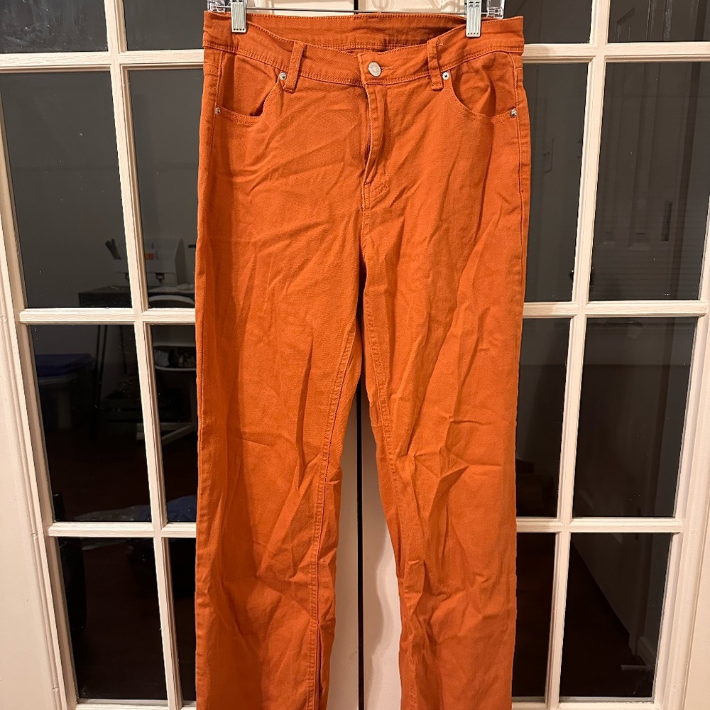 Women's High Waisted Boot Cut Burnt Orange Jeans | Size Large